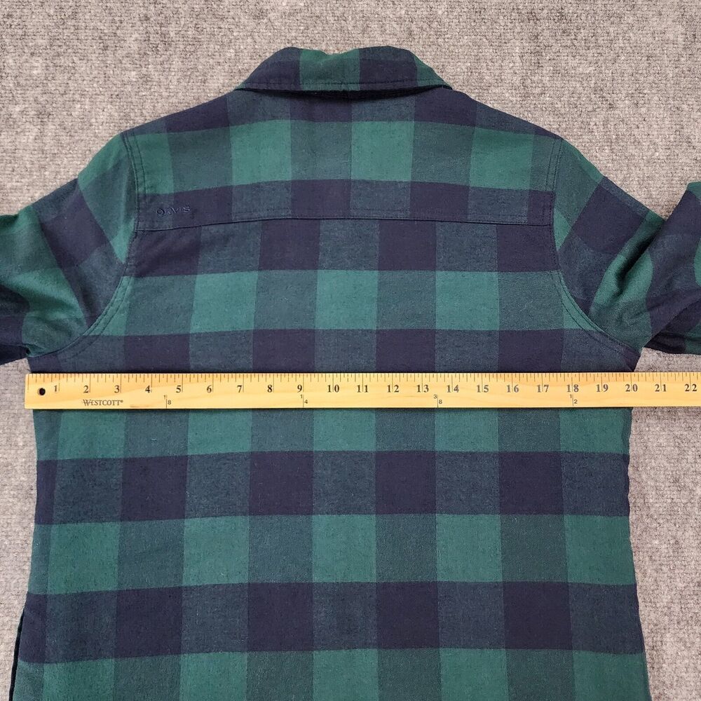 Orvis Shirt Womens Small Blue Green Plaid Fleece Lined Snap Shacket Elbow Patch - Picture 4 of 16